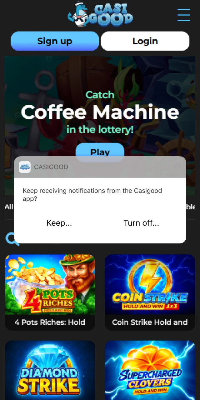 Open the Casigood App and allow permissions to start betting.