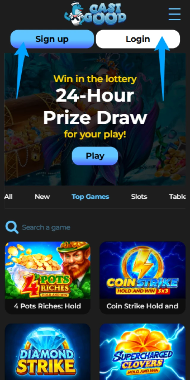 Register your account through the Casigood App to play casino games.