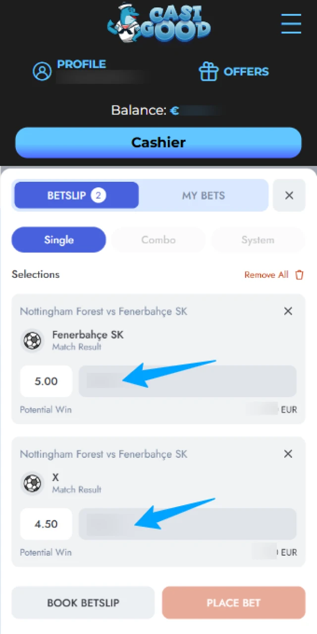 Enter your sports stake in the Casigood App and win.