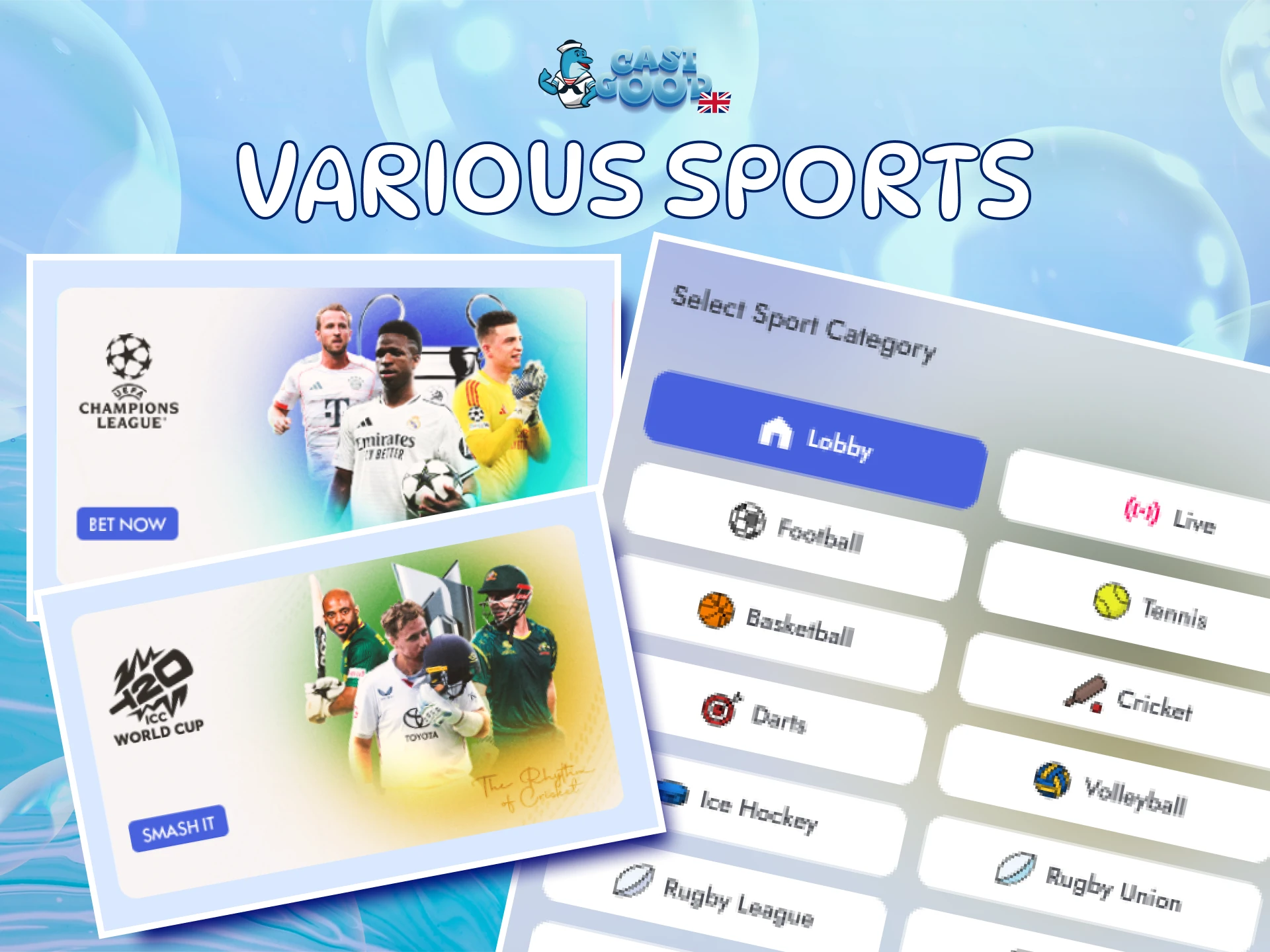Bet on various sports using the Official Casigood App platform.