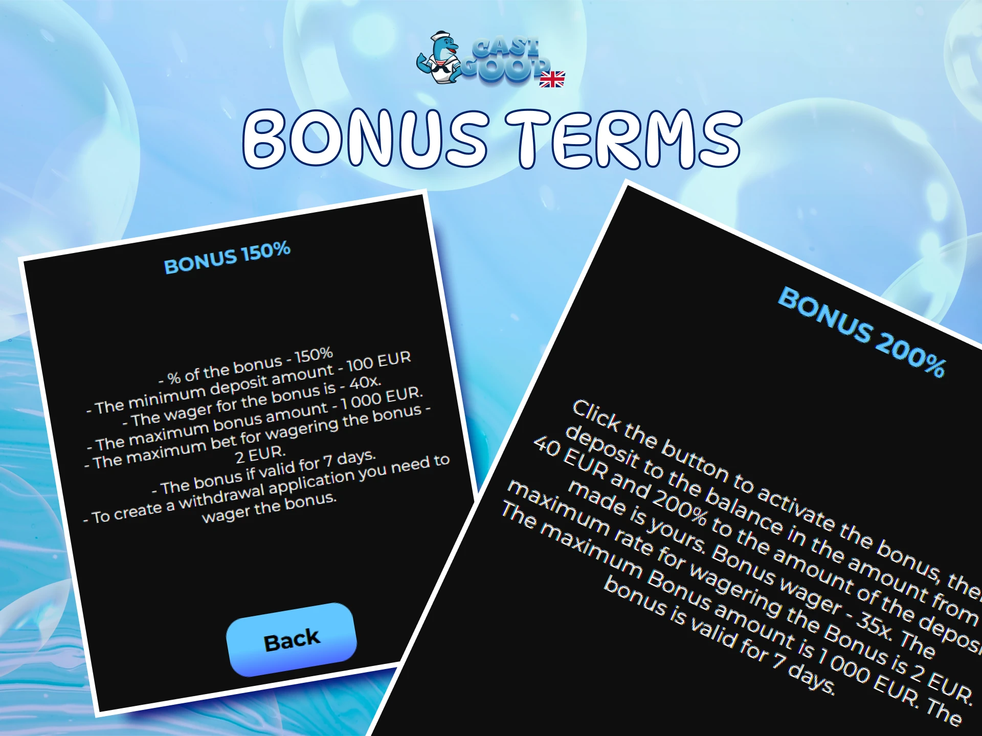 Read the official terms for Casigood Bonuses to ensure successful wagering.
