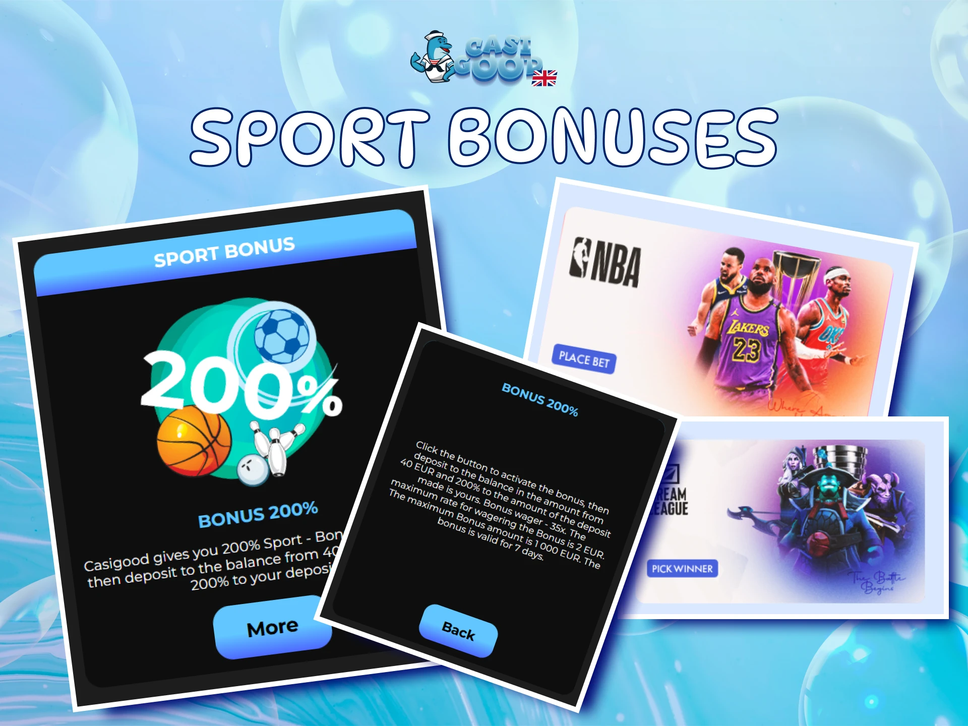 Place winning sports bets using rewarding Casigood Bonuses and special offers.