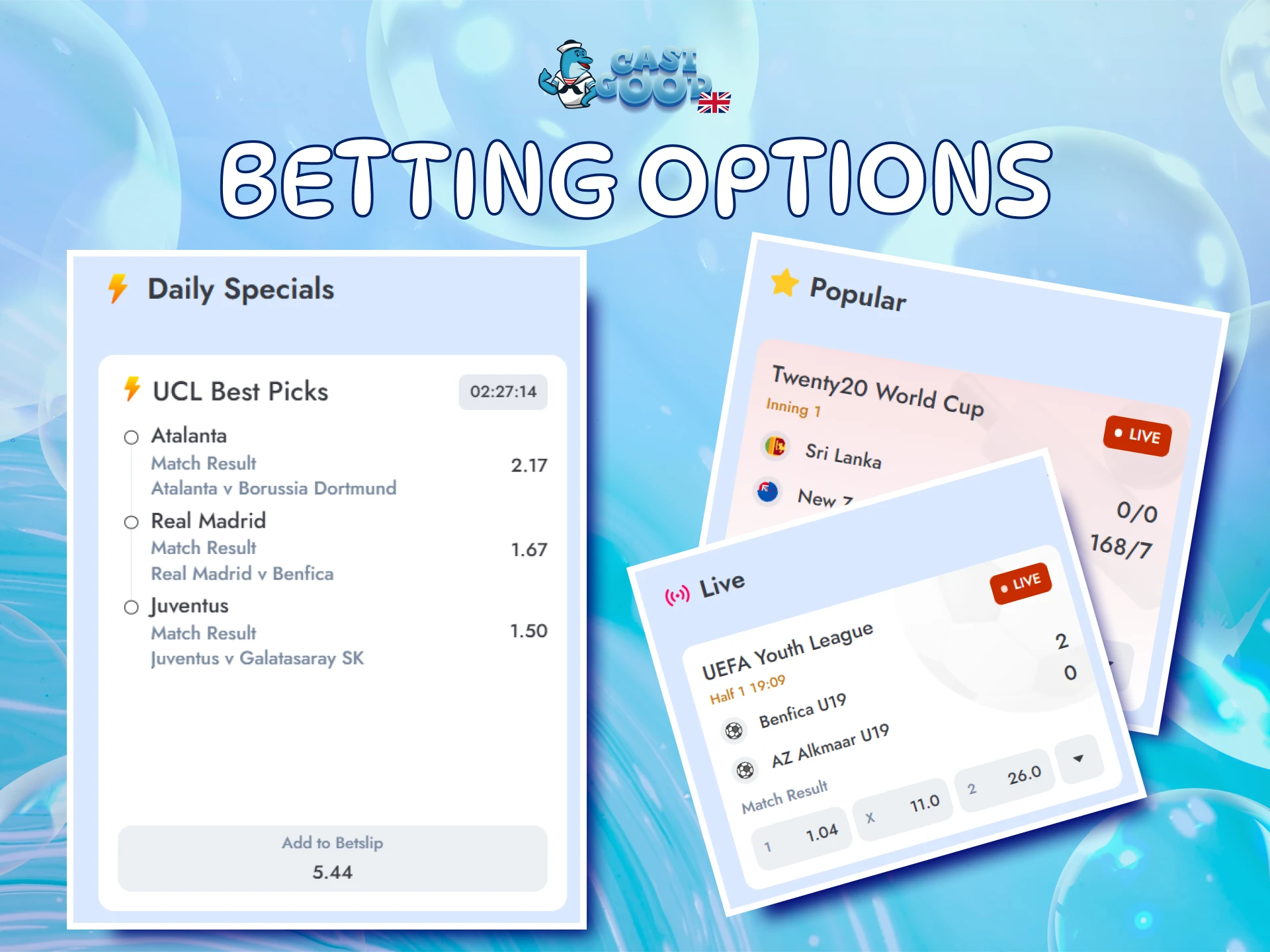 Select popular betting options at Casigood to maximize your potential winnings.