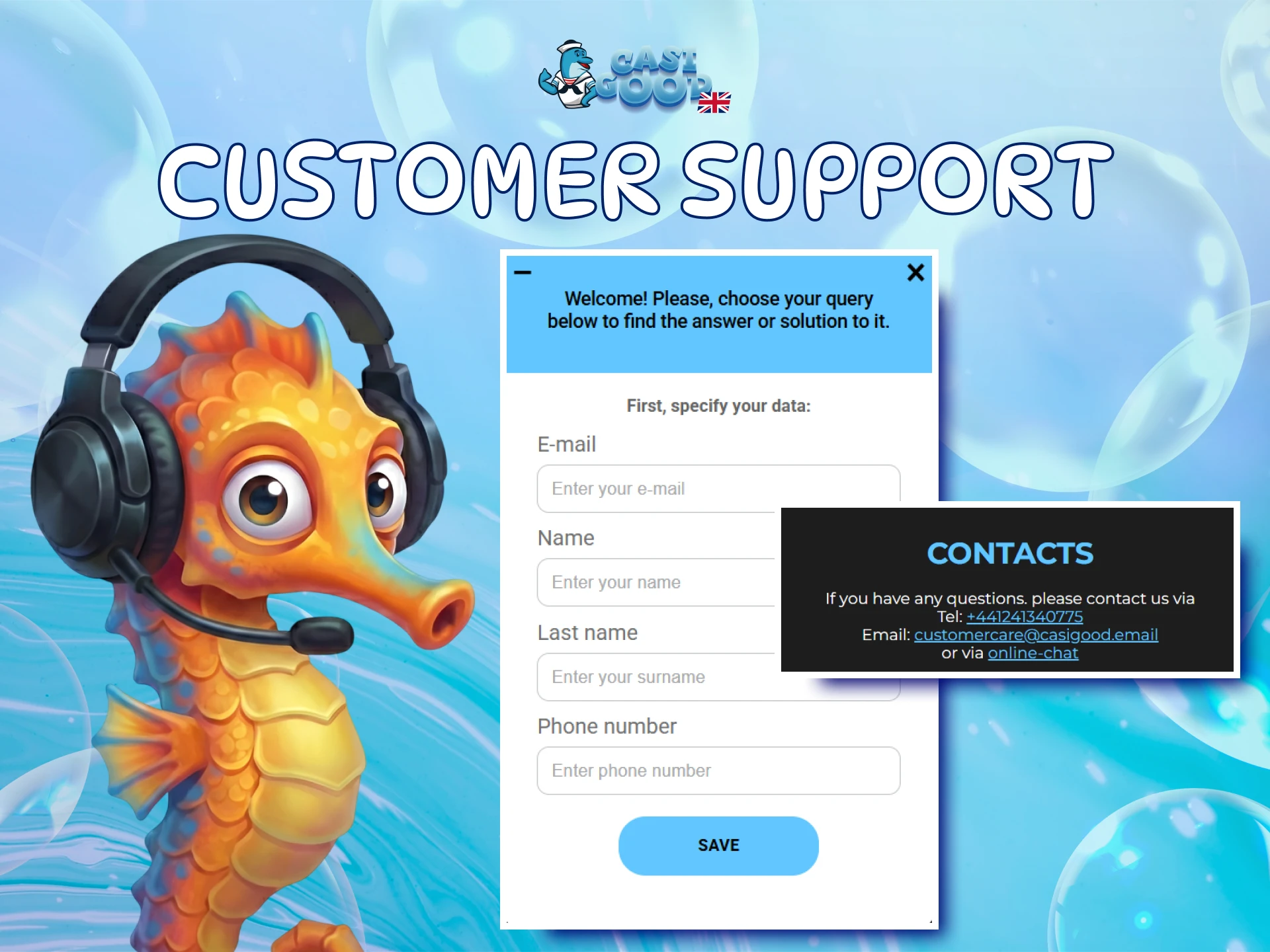 Contact Casigood customer support for any assistance with your betting account.