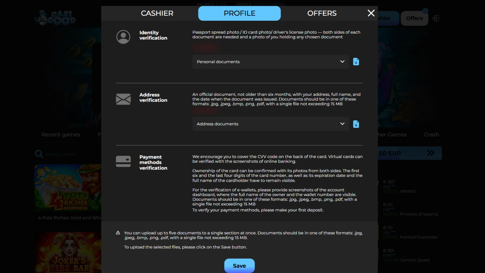Provide a selfie for Casigood verification to unlock all account features.