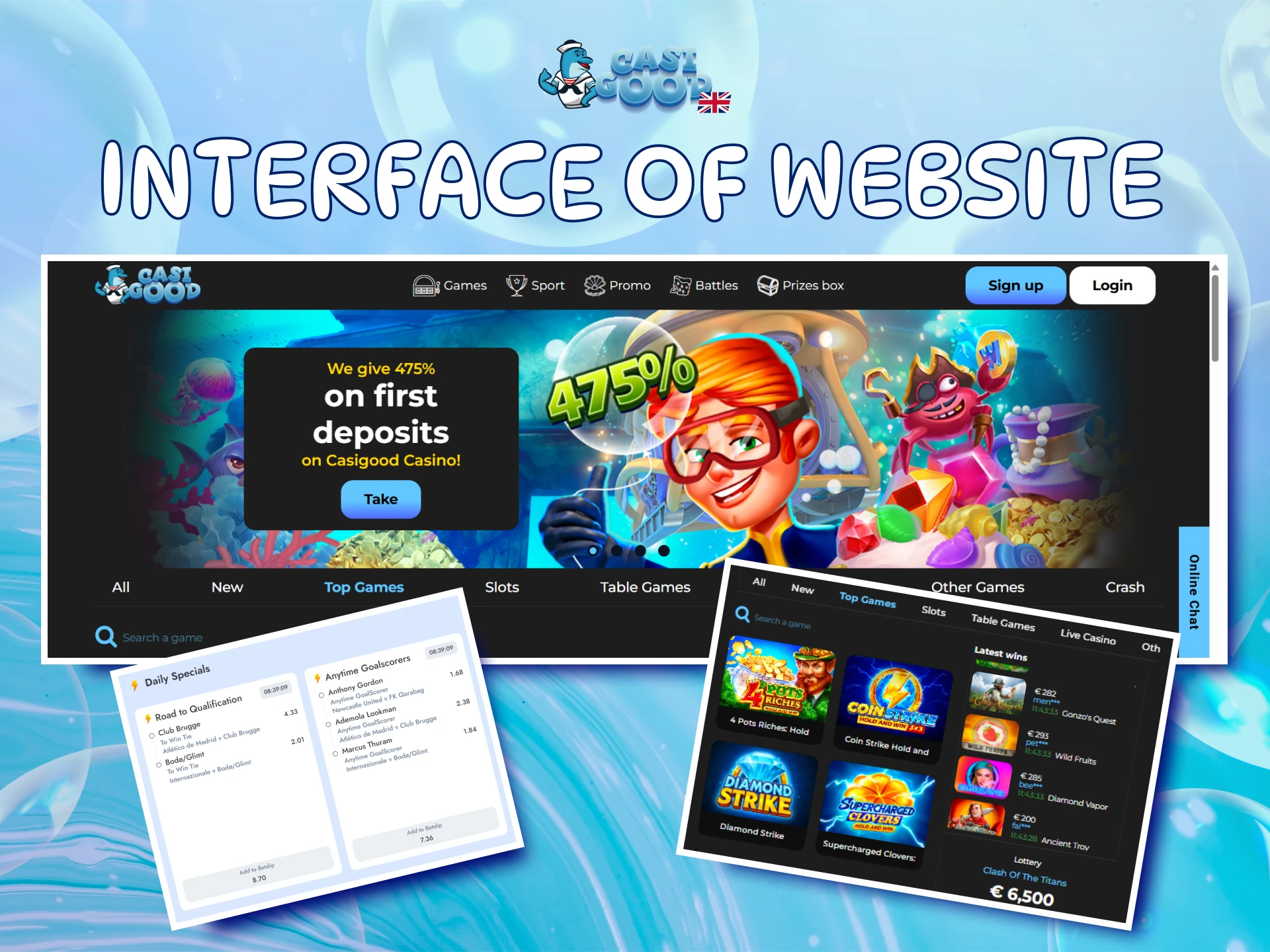 Explore the intuitive Casigood website interface and start betting on sports.