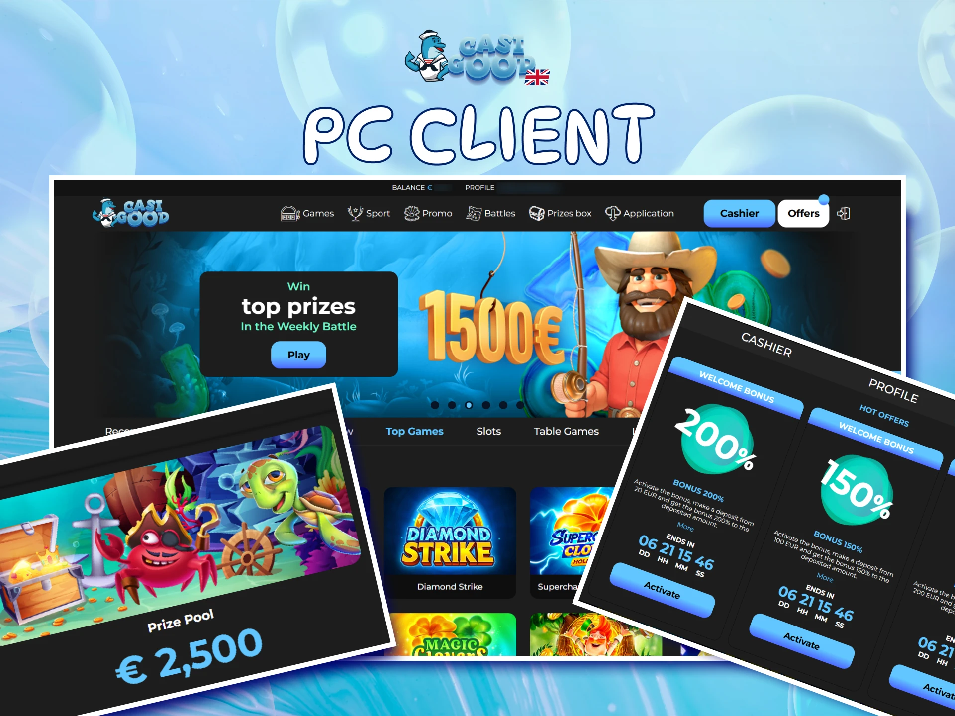 Get the Casigood PC client to enjoy stable gaming on your computer.