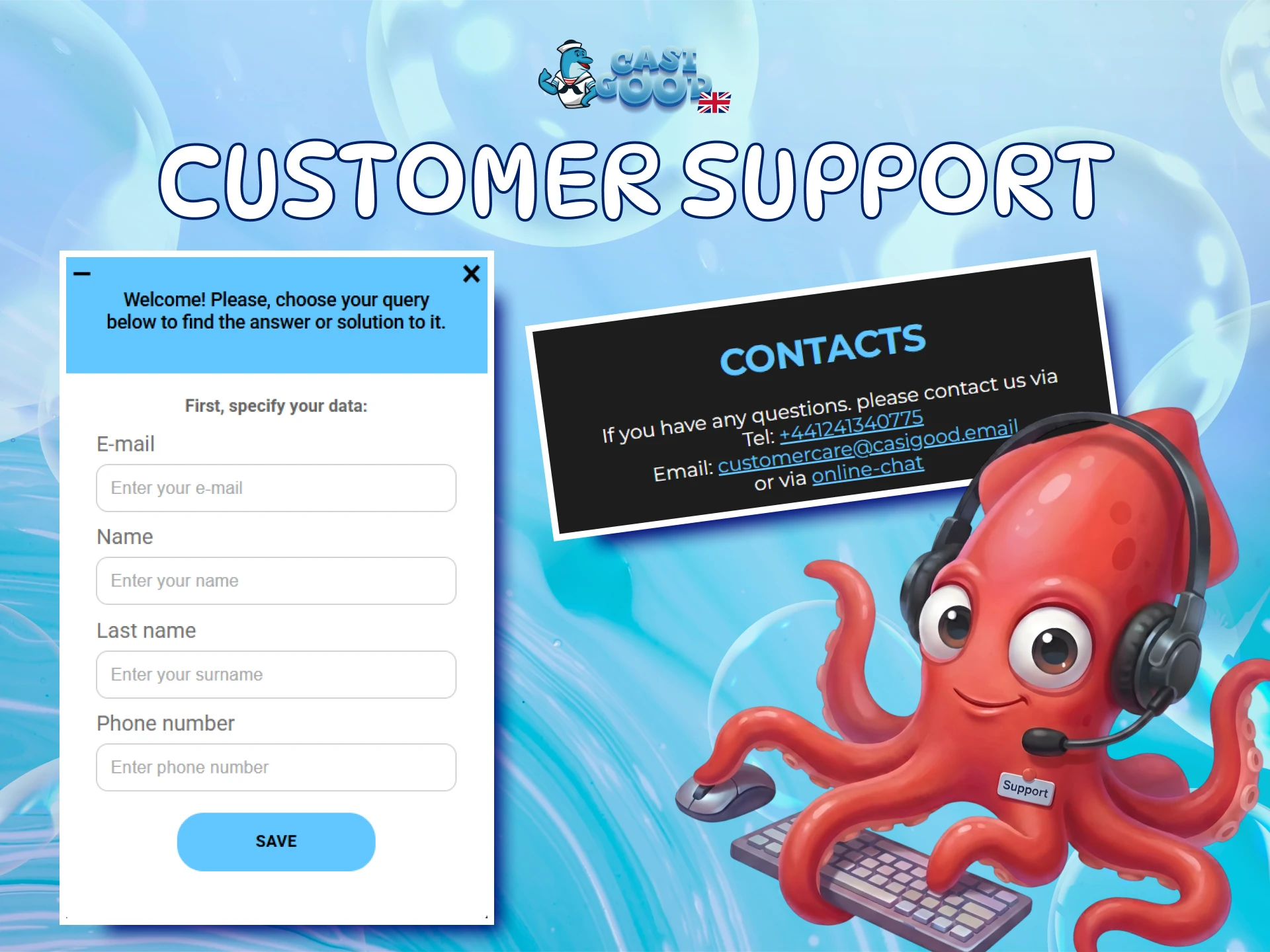 Contact support for help with your Casigood Deposit or withdrawal status.