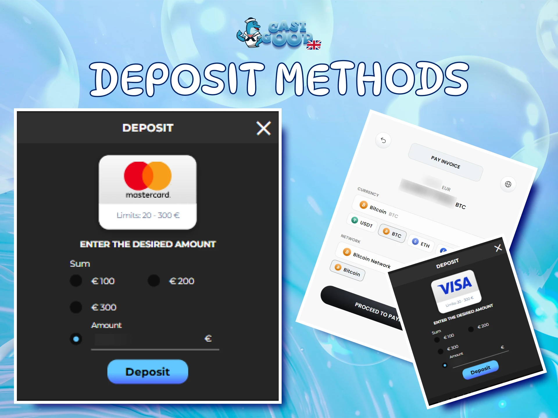 Choose the best Casigood Deposit method to fund your account in UK.