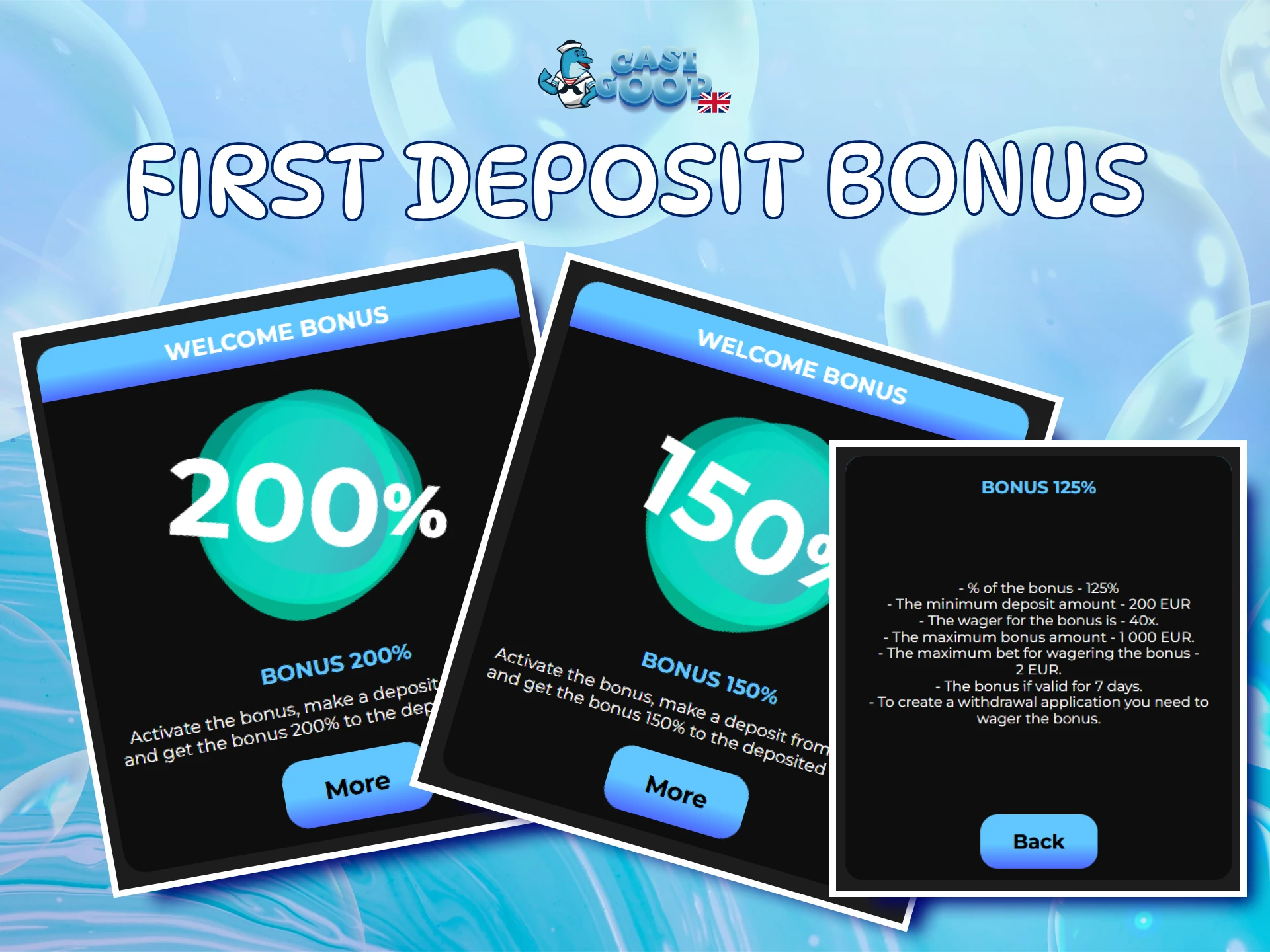 Claim your first Casigood Deposit bonus and start playing casino games.