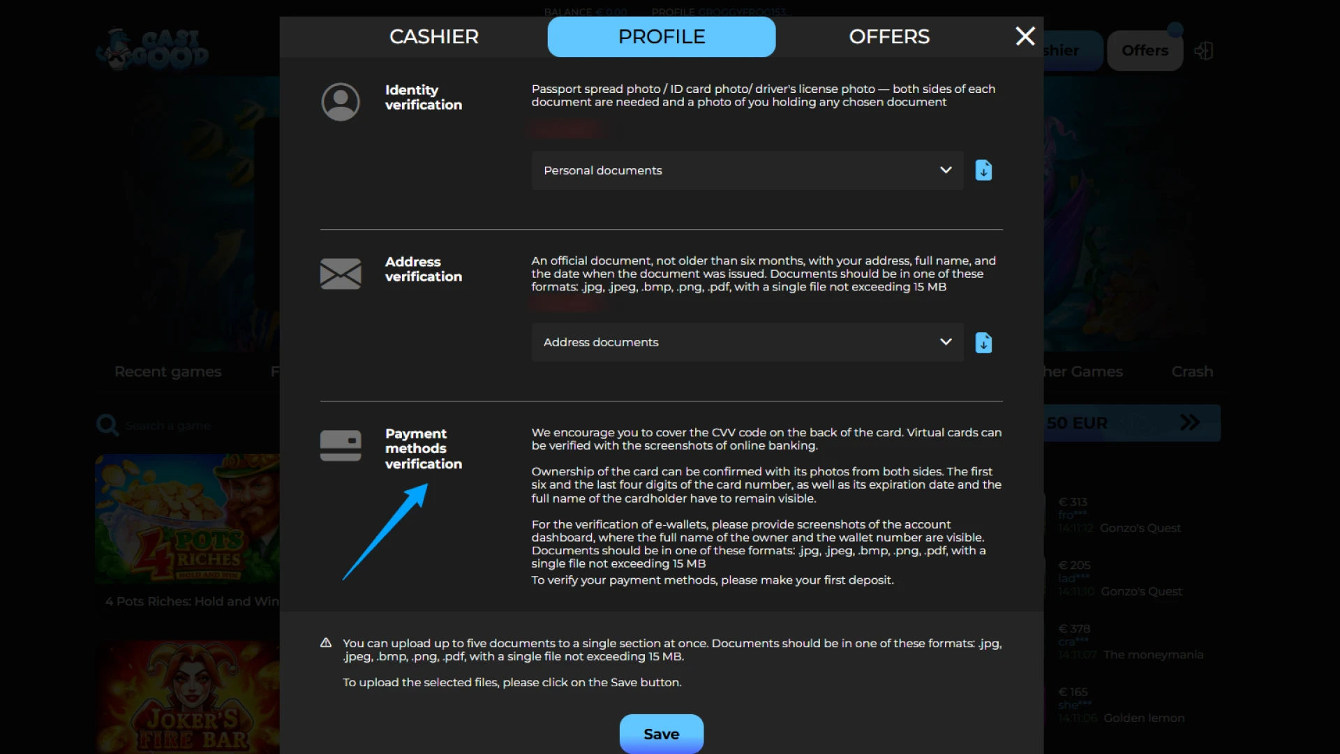 Complete the Casigood Verification payment check to ensure secure withdrawals.