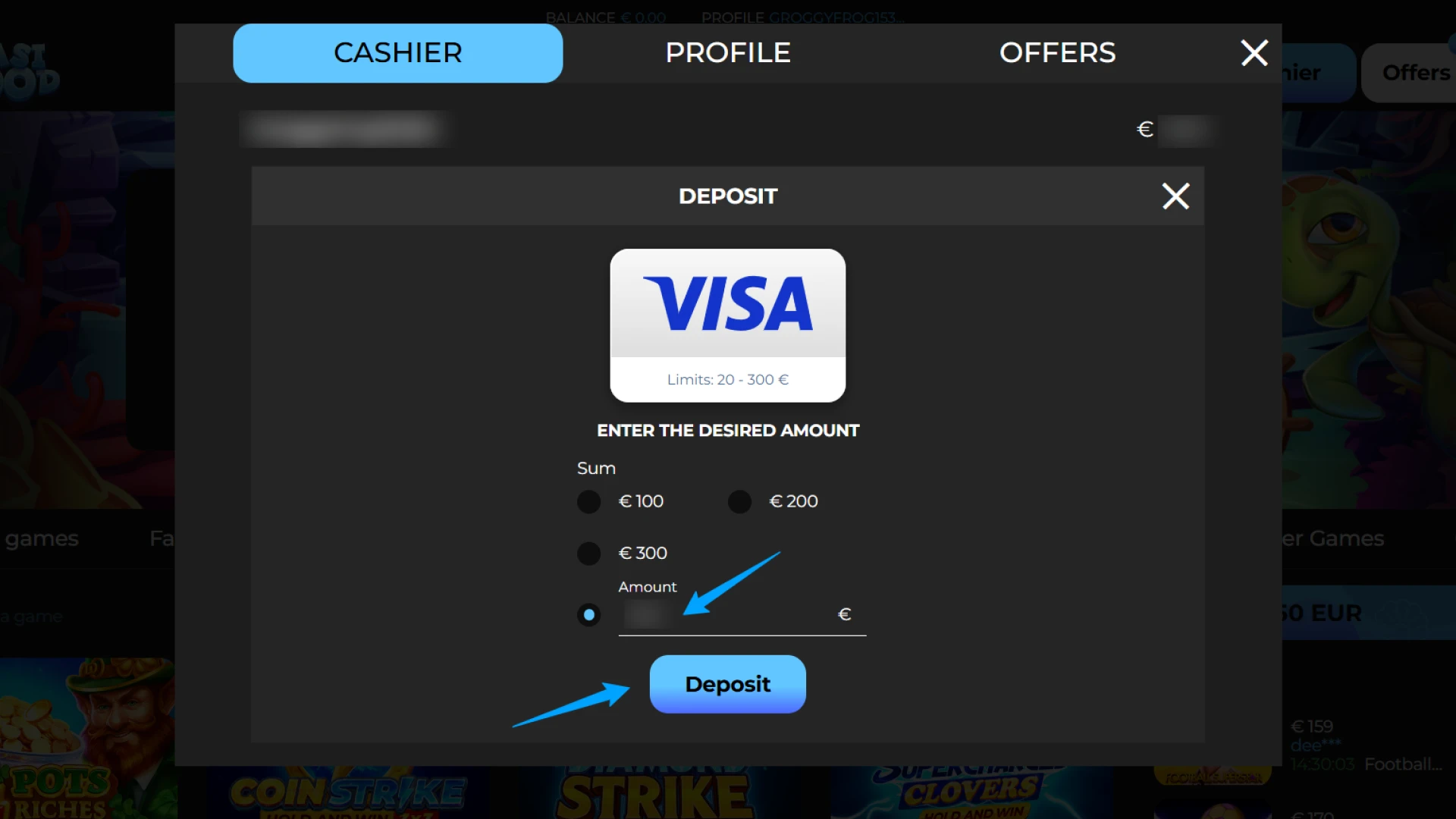Select your deposit amount during Casigood Registration to activate bonuses.
