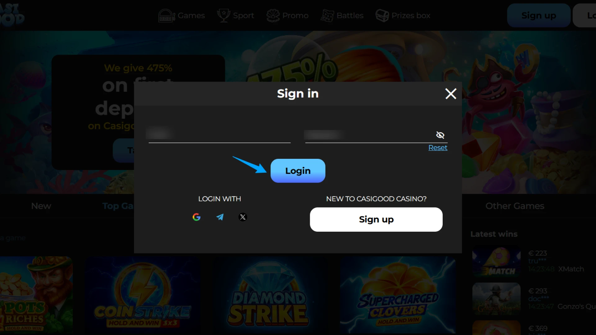 Confirm your Login details to secure your Casigood player account.