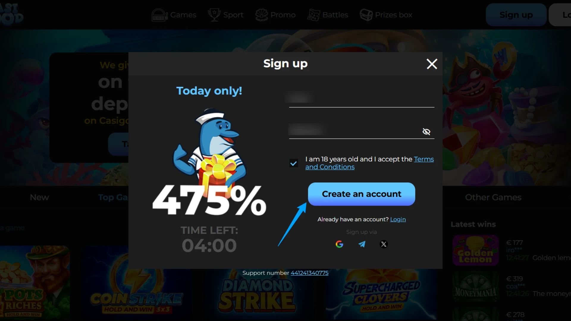 Complete your Casigood Registration and sign in to start playing.