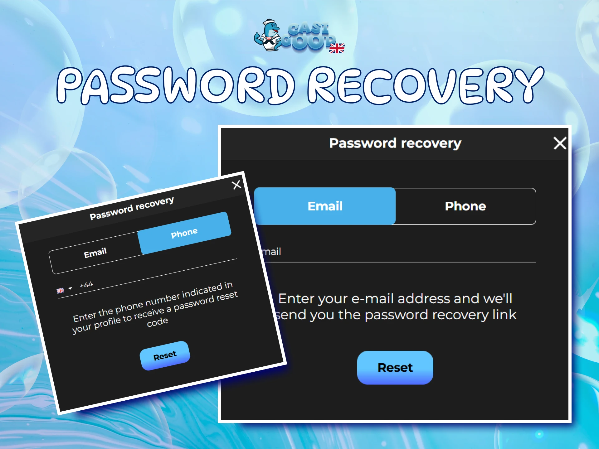 Use the Casigood Registration recovery tool to reset your forgotten password.