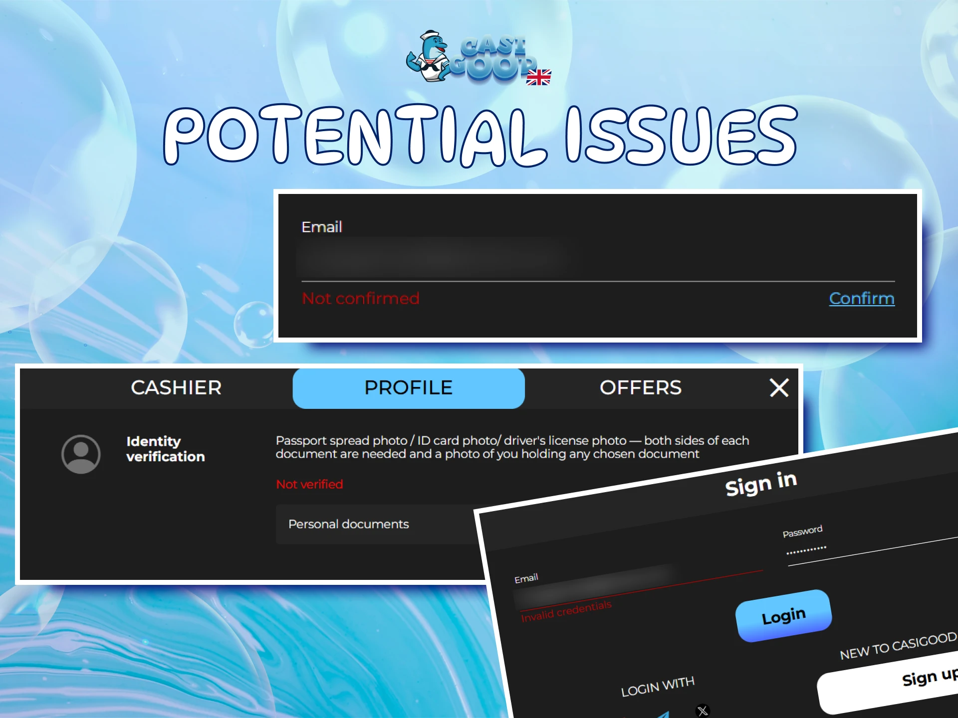 Resolve common Registration issues to access the Casigood website features.
