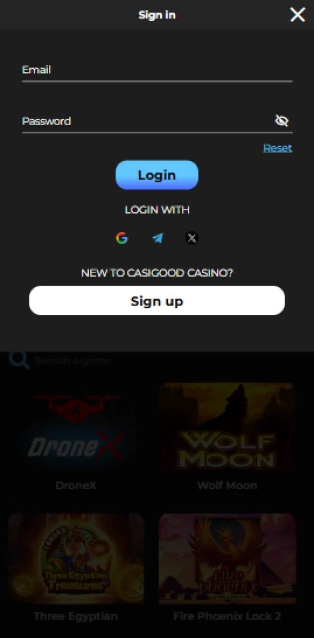 Log in to your Casigood App account to access casino games.