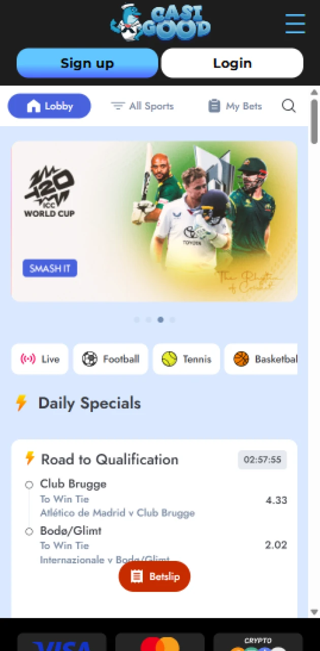 Place your sports bets through the Casigood App betting interface.