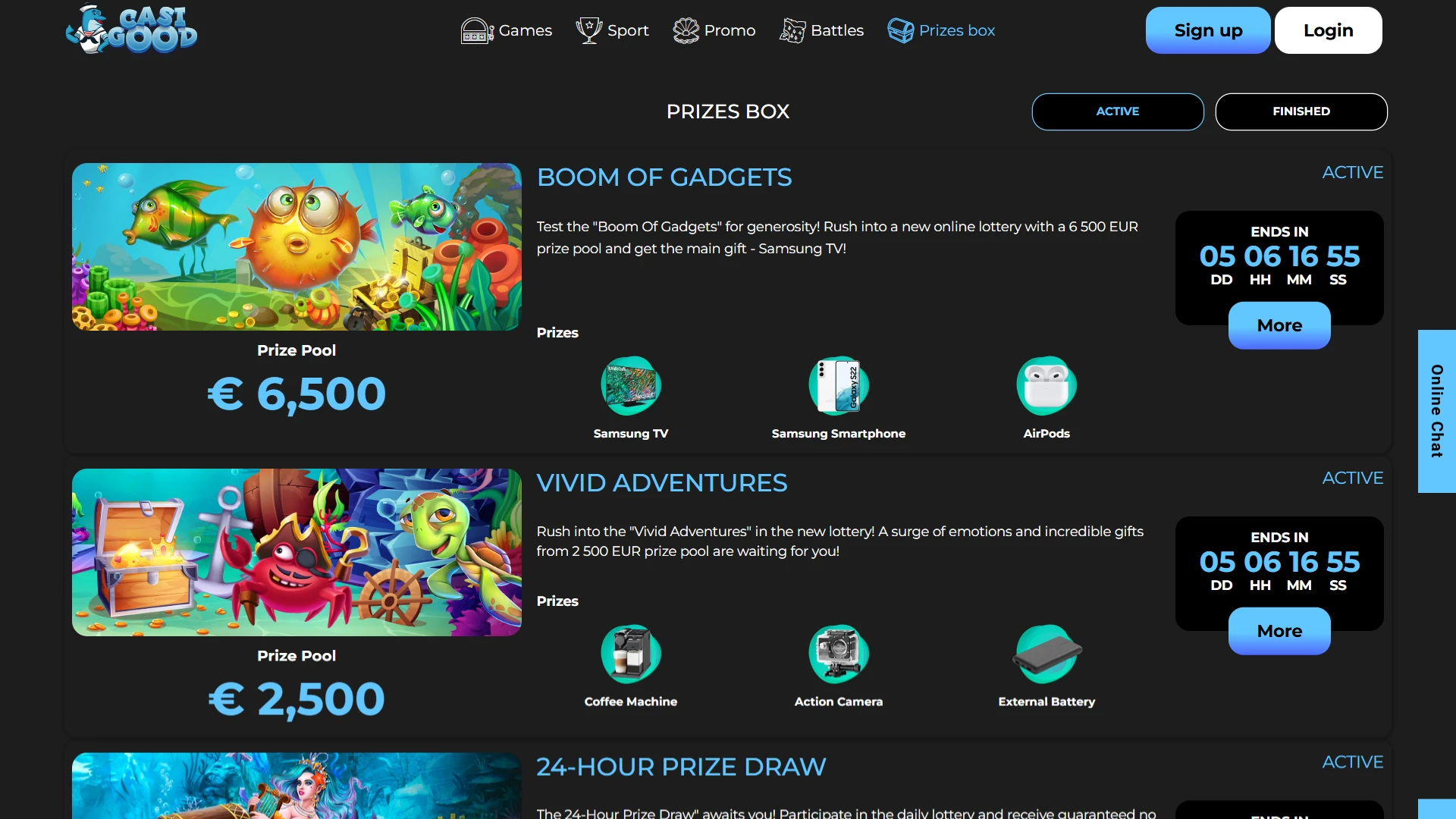 Win amazing prizes by participating in Casigood website tournaments and events.