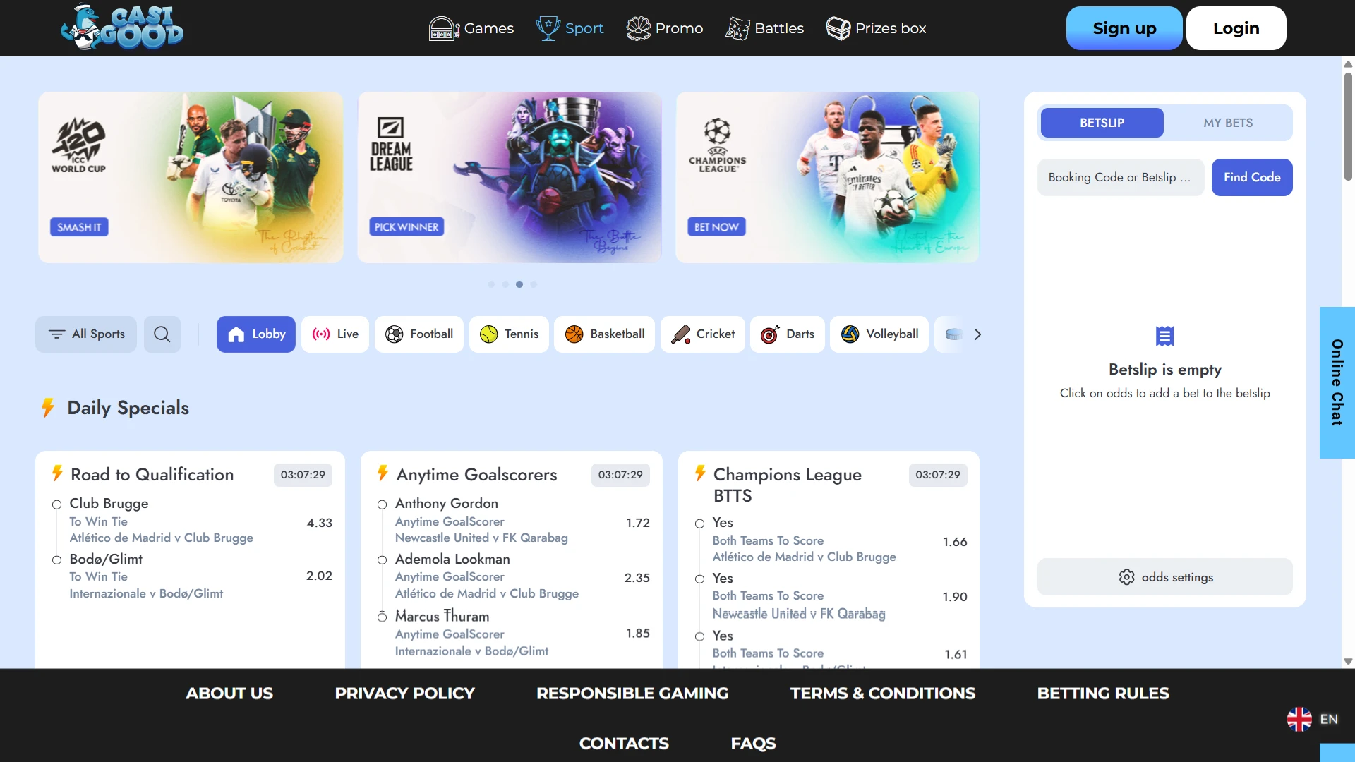 Place your sports bets at Casigood and follow the live action.