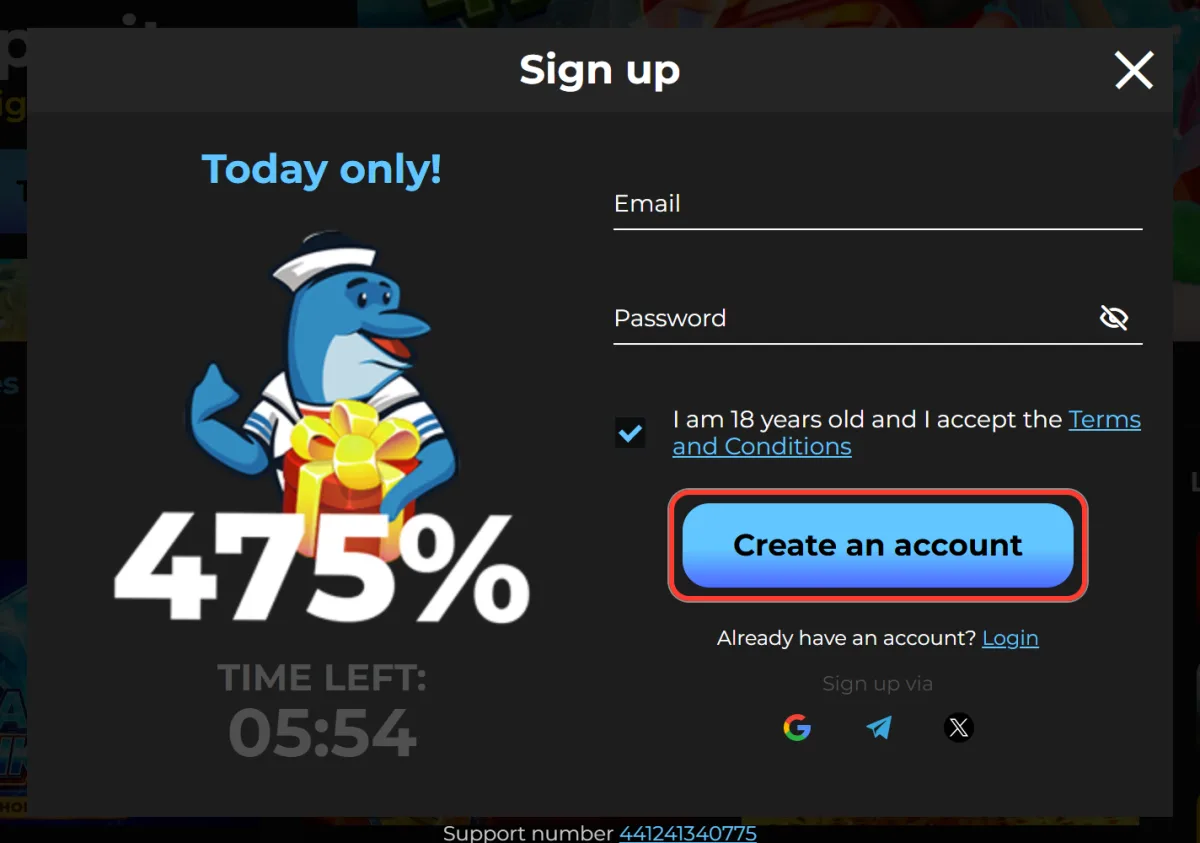 Create an account button that finishes Casigood registration