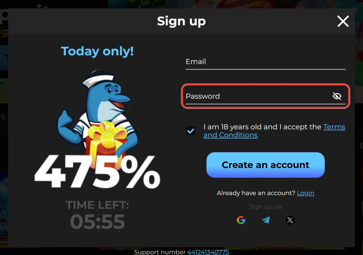 Password field with show and hide icon on the sign-up form
